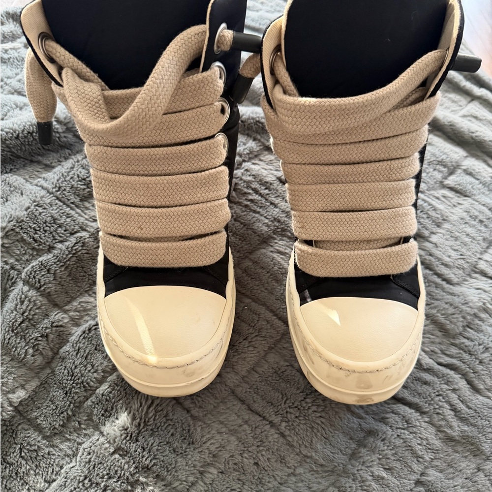 Rick Owens Beige and Black High-Top Sneakers